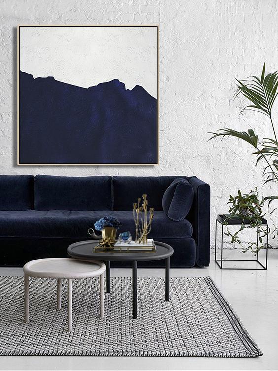 Navy Blue Minimalist Painting #NV308A - Click Image to Close